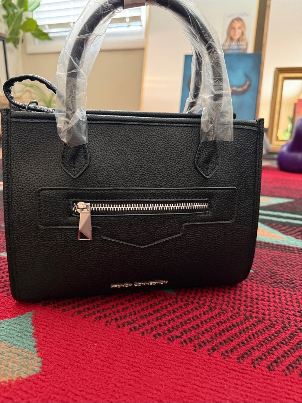 French Connection Black Structured Top-Handle Satchel